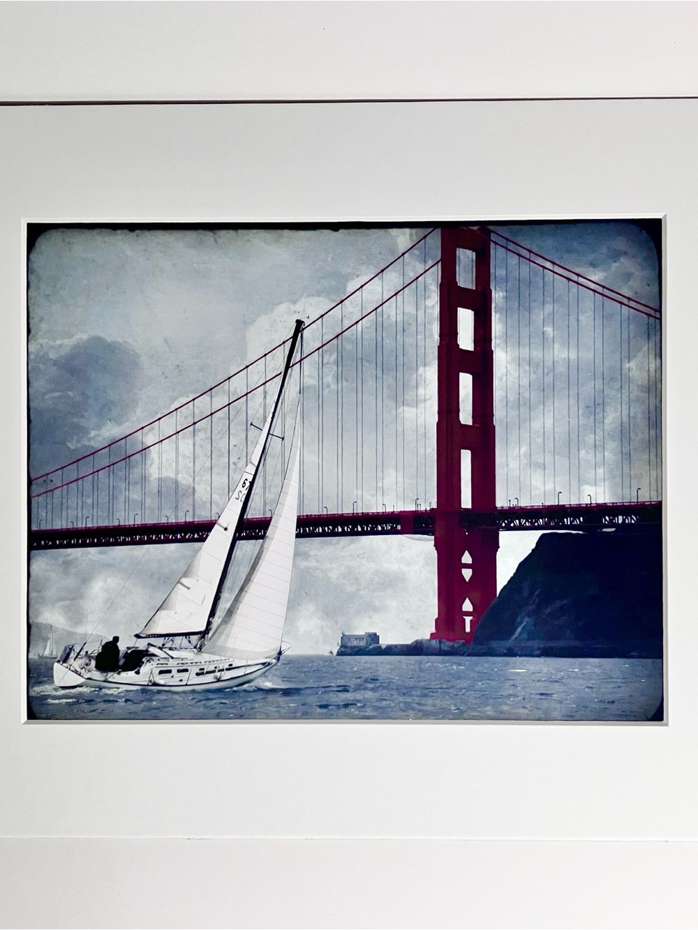 GOLDEN GATE BRIDGE & Sail Boat in SAN FRANCISCO BAY / Satin Photo Reproduction